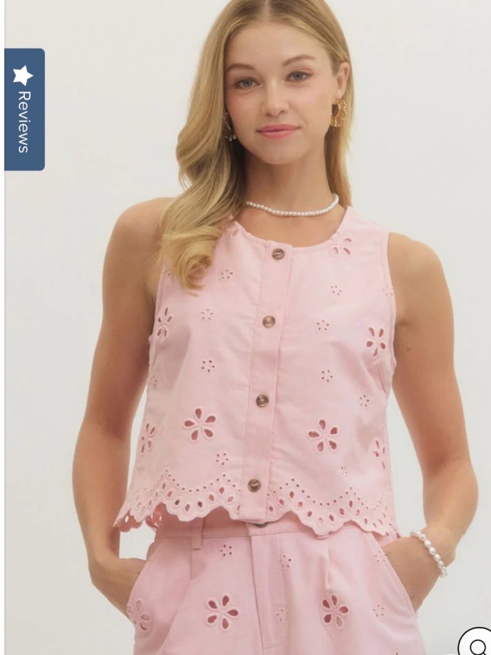 entro Rose Pink Embroidered sleevless top and pants.